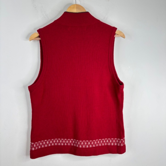 VTG Woolrich Christmas Sweater Vest M Red Zip Deer Fair Isle Holiday Nordic Ski - Picture 3 of 8